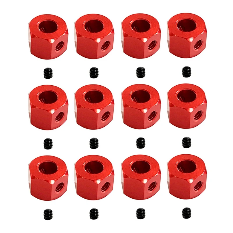 

12PCS 5Mm To 12Mm Metal Combiner Wheel Hub Hex Adapter For WPL D12 C14 C24 B14 B16 MN D90 D91 RC Car Upgrade Parts,Red