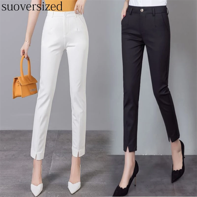 

Suoversized 4XL Ankle Length Pants Summer Lightweight Suit Capris Korean OL Work Wear Streetwear Trouser Casual Skinny Sweatpant
