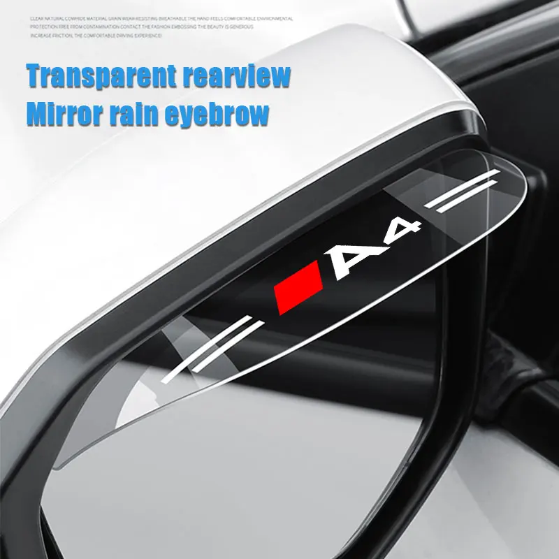 

2Pcs For Audi A4 Logo Flexible PVC Rearview Mirror Rain Shade Rainproof Blades Back Rain Eyebrow Cover Auto Accessories