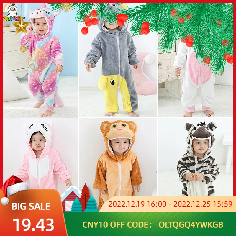 Baby Long Sleeve Costume For Kids Flannel Thin  Rompers Animal Hooded Jumpsuit Autumn And Winter Children Clothing Sleeping Bag