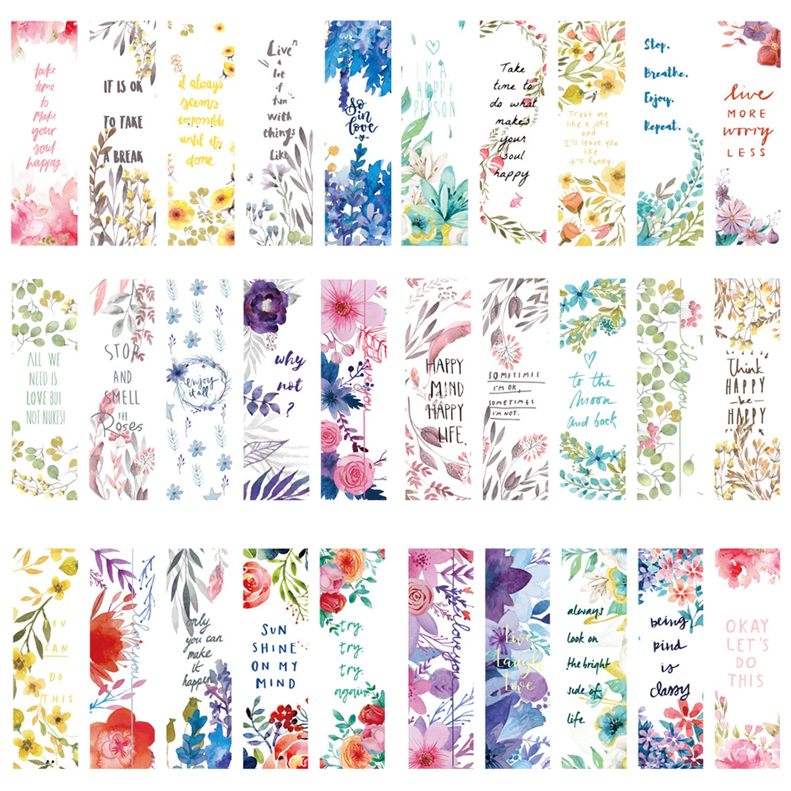 

30pcs Rectangle Stationery Reusable Home Office Thickened Paper Bookmark Printed Pattern Students Page Label Reading Portable