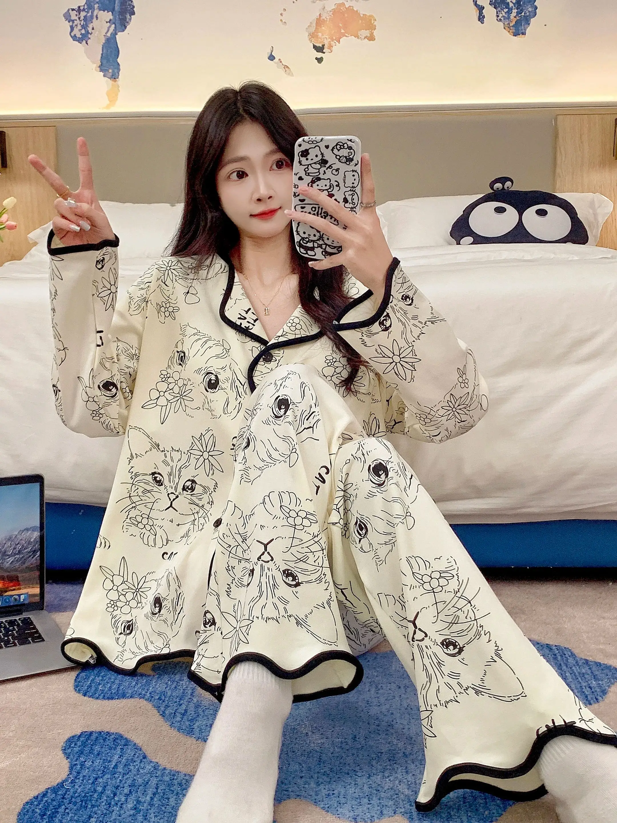 Пижамы женские Большие размеры Комплекты ночных рубашек Элегантное