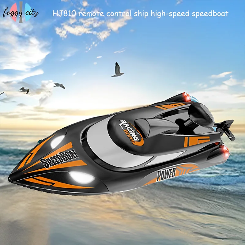 

Hj810 Remote Control Boat 2.4g Remote Control Boat Toy Model With Night Navigation Lights Overturn Proof High-speed Boat