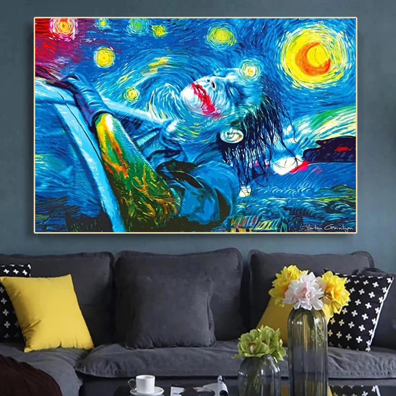 

Abstract Starry Joker Clown Oil Painting Print on Canvas Cuadros Posters Living Room Home Decor Creativity Wall Art Pictures