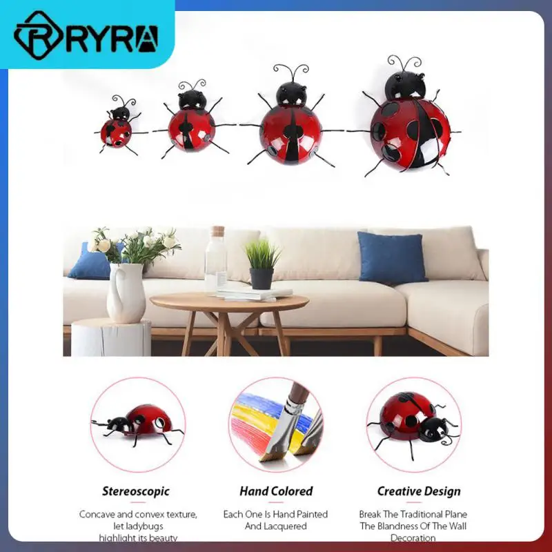 

10/16cm Outdoor Garden Decorative Figurine Diy Hanging Metal Ladybug Art Ornament Wall Artwork Ladybird Decor Figurine Insect