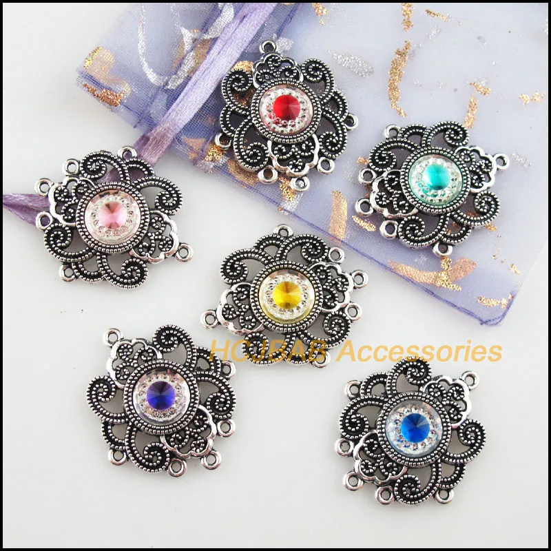 6 шт. тибетское серебряное покрытие цветок искусственная смола диаметром 27 5X31 5 мм