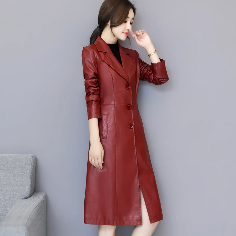Autumn  Winter 2022 Leather Coat for Women, Medium Long Skinny Coats Slim, Korean Style, Loose Leather Coat for Women, Thickened