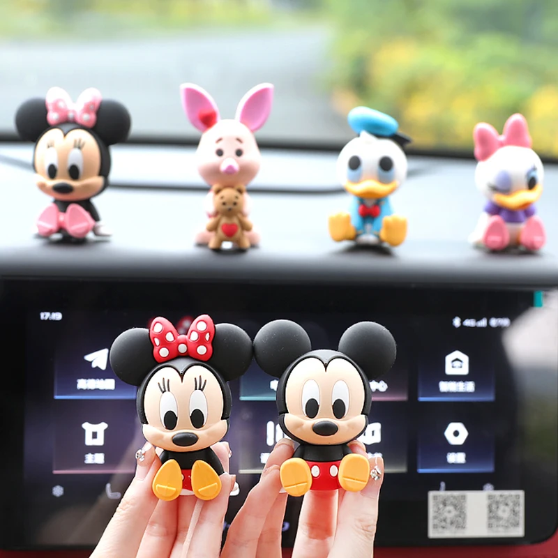 Disney Mickey Minnie Figure Toys Cartoon Anime Daisy Piglet Donald Chip Dale Creative Car Accessories Decorative Children's Gift