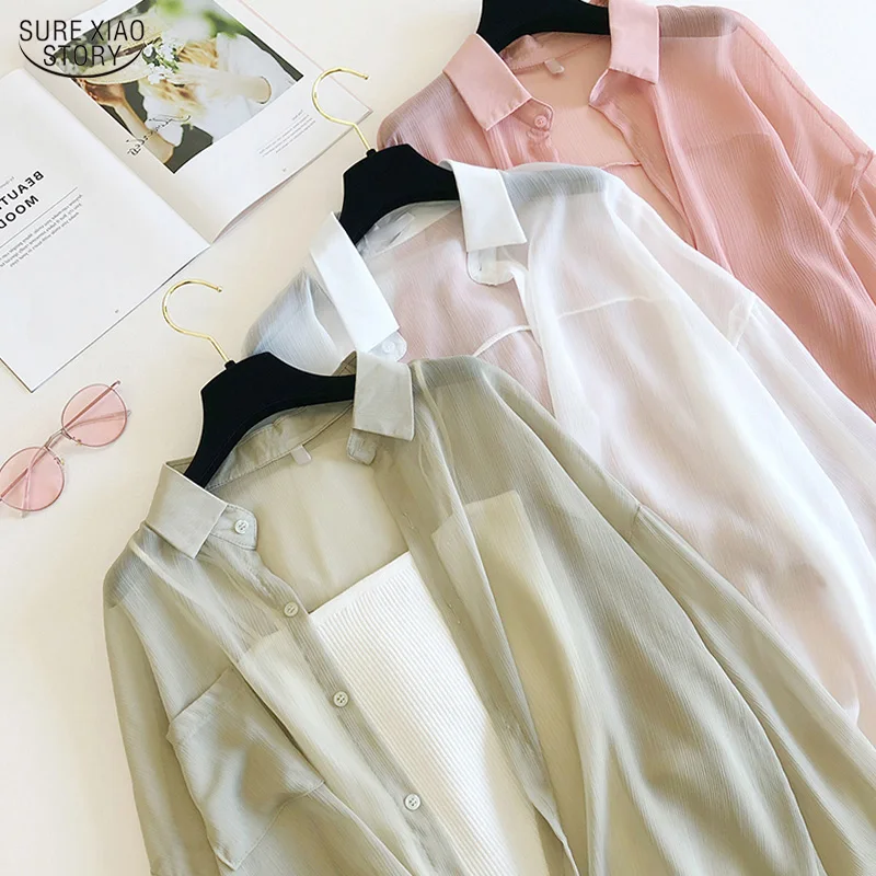 

Повседневная летняя одежда для защиты от солнца, женский кардиган, рубашка, Корейская женская тонкая рубашка, топы, блузка для женщин 9932