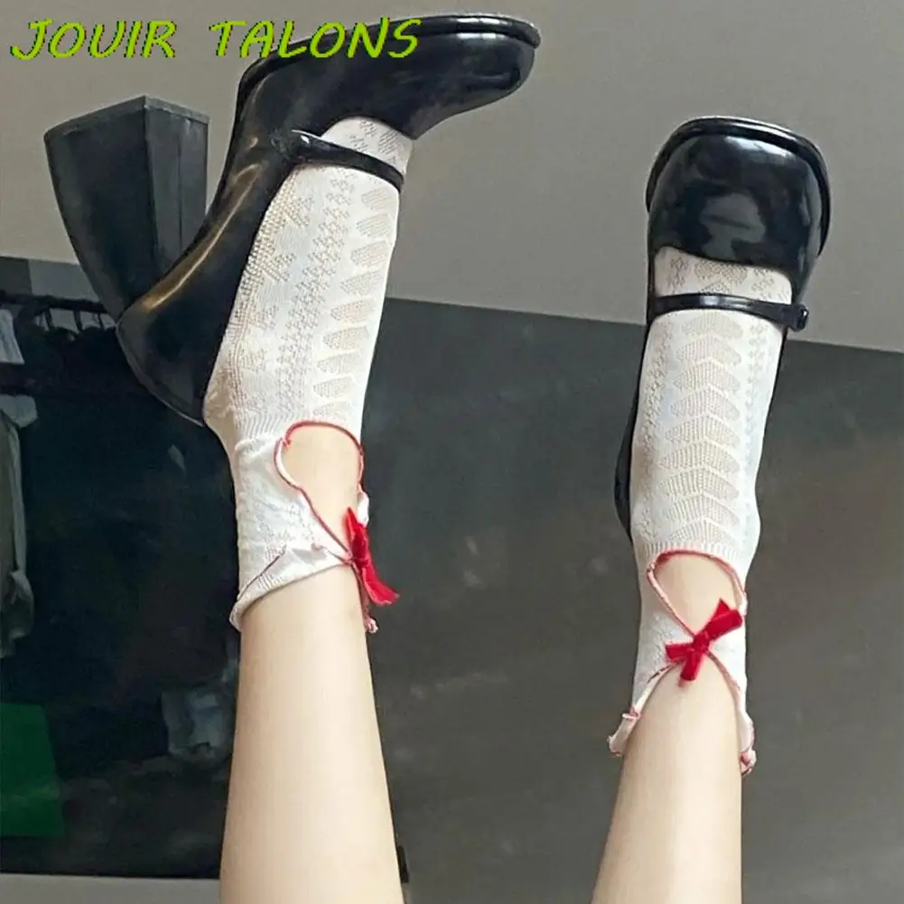 

2022 New Brand Spring Autumn Solid Pumps High Chunky Heels Round Toe Concise Leisure Lolita Office Slip On Women Mary Janes