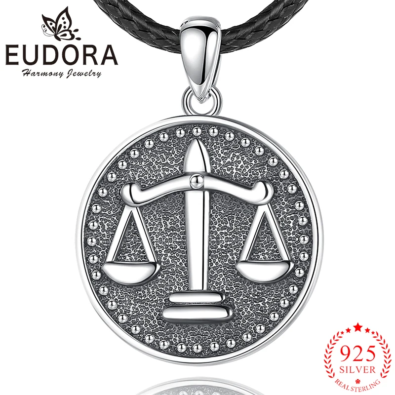 

Eudora Real 925 Sterling Silver Balance Necklace Vintage Scales Amulet Pendant Personality Jewelry Party Gift for Men Women