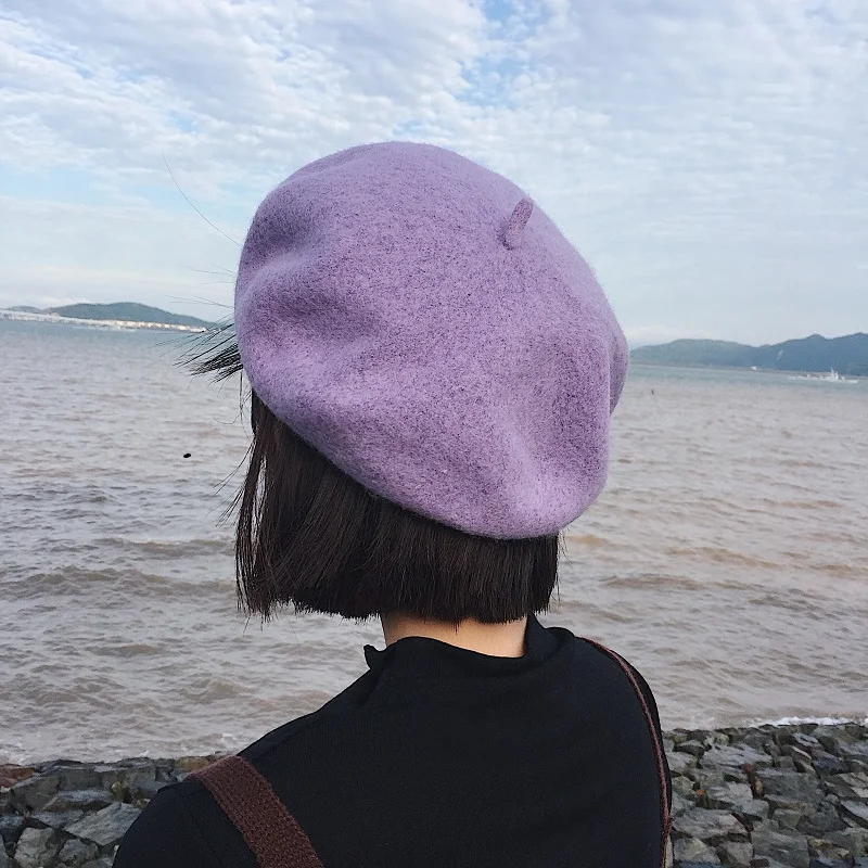 Women Girl Beret French Artist Warm Wool Winter Beanie Hat Cap Vintage Plain Beret Hats Solid Color Elegant Lady Winter Caps images - 6