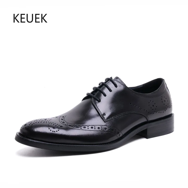 

New Vintage Brogue Carved Shoes Men Business Genuine Leather Dress Derby Wedding Party Designer Luxury Oxfords Male Flats 5A