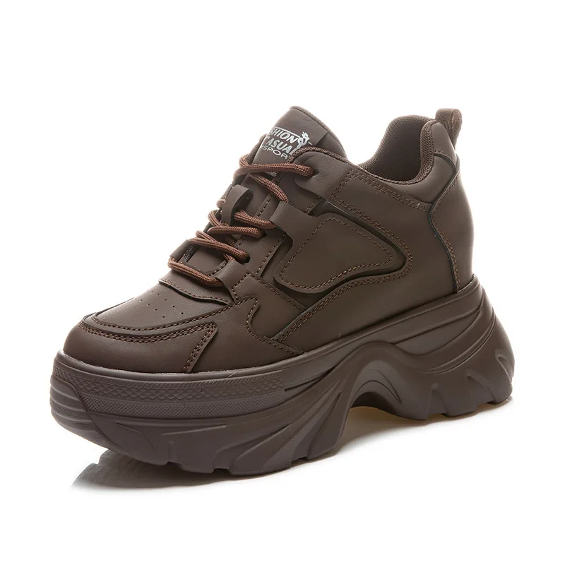 Autuspin 8cm Hidden Heel Women Sneakers Fashion Ladies Platform Genuine Leather Sports Vulcanized Shoes Female Keep Warm Sneaker
