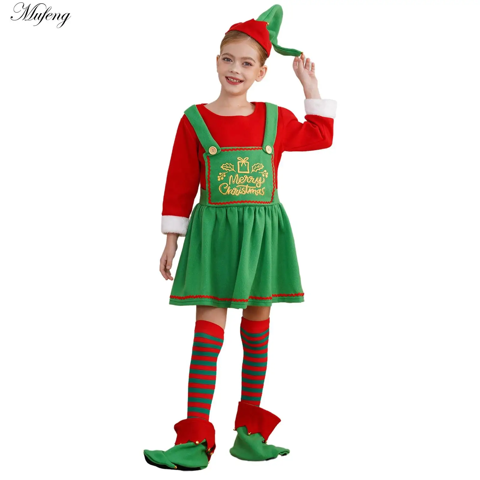 Новогодние рождественские костюмы Санта-Клауса для девочек платье эльфа косплея
