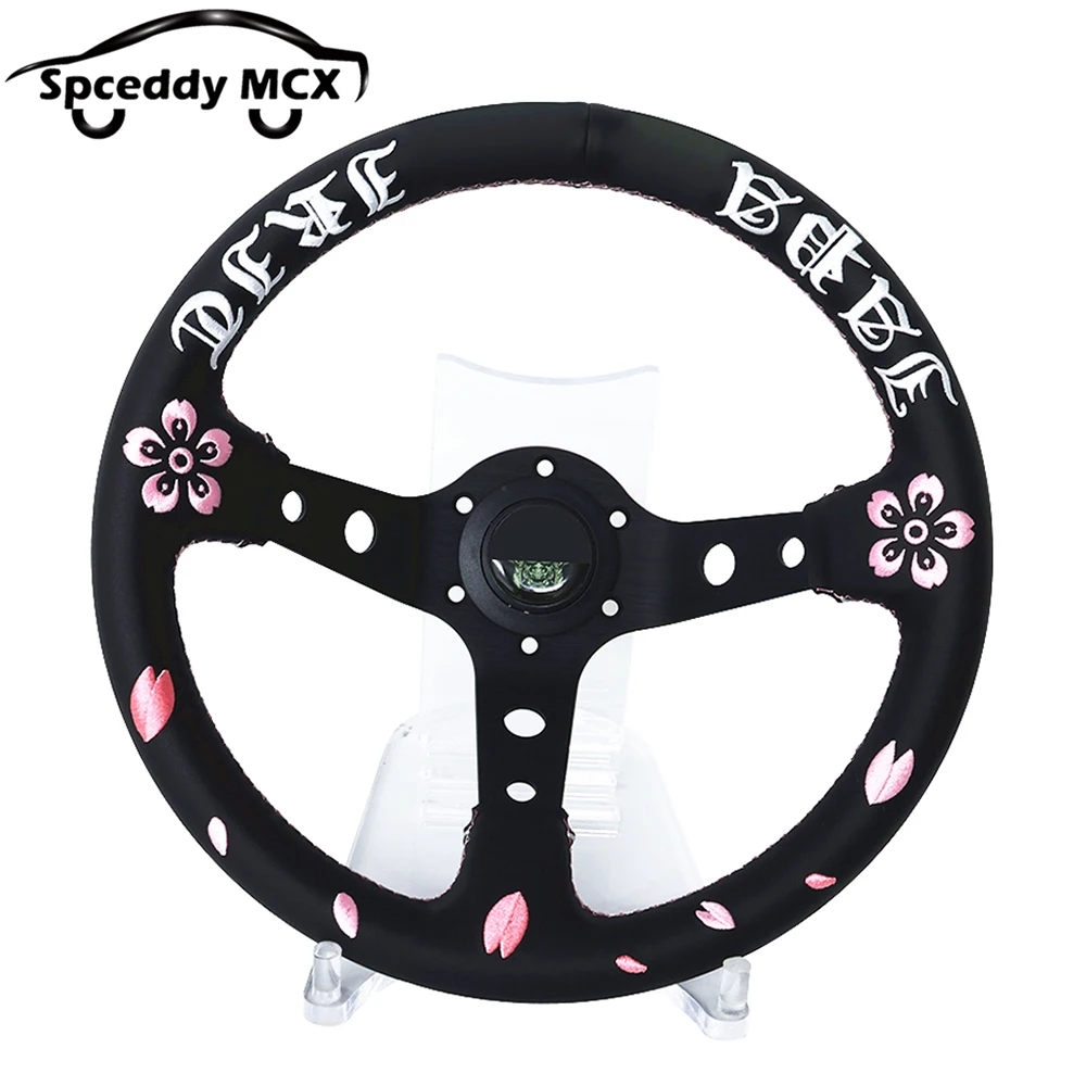 

JDM 12,5 дюймов 13 дюймов 320 мм гоночный руль из натуральной кожи с глубоким посудом автомобильный спортивный руль с вышивкой вишни