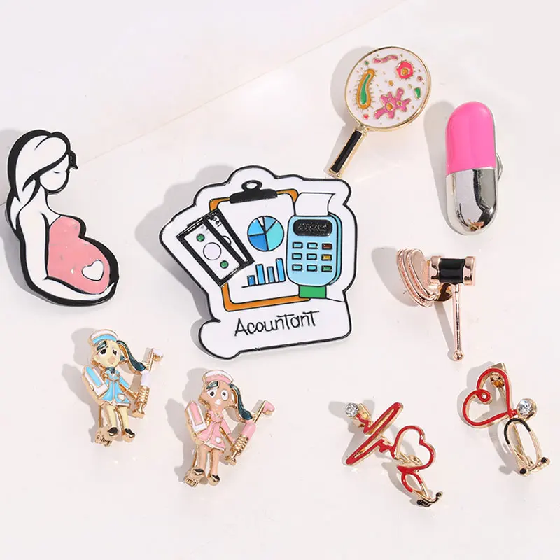

New Medical Equipment Nurse Brooch Creative Alloy Enamel Stethoscope Pill ECG Brooch Pin Fashion Punk Jewelry Gifts For Doctor