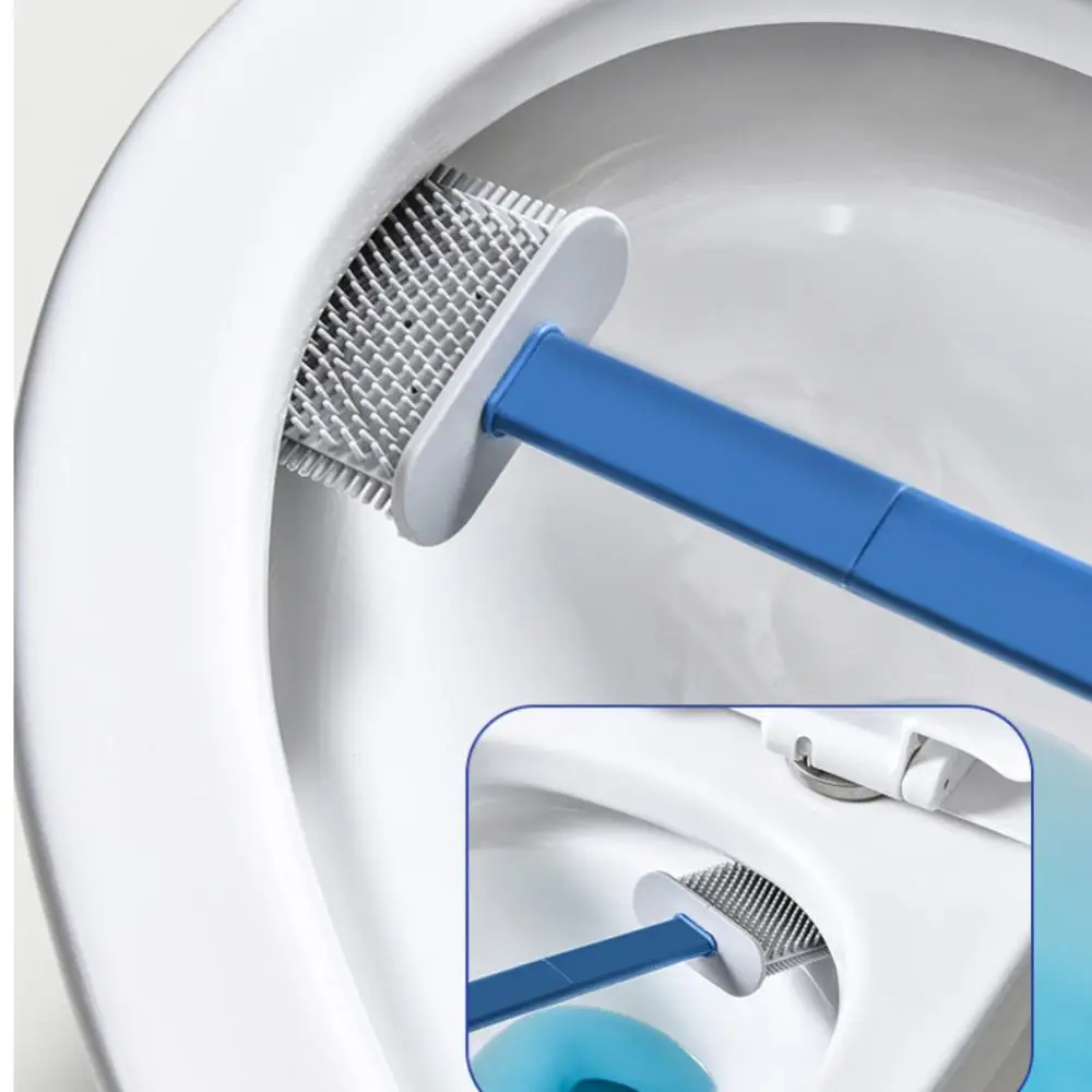 

Silicone Toilet Brush And Holder Quick Draining Clean Wall-Mount Cleaning Brush Flat Head Soft Bristles Bathroom Accessorie Tool