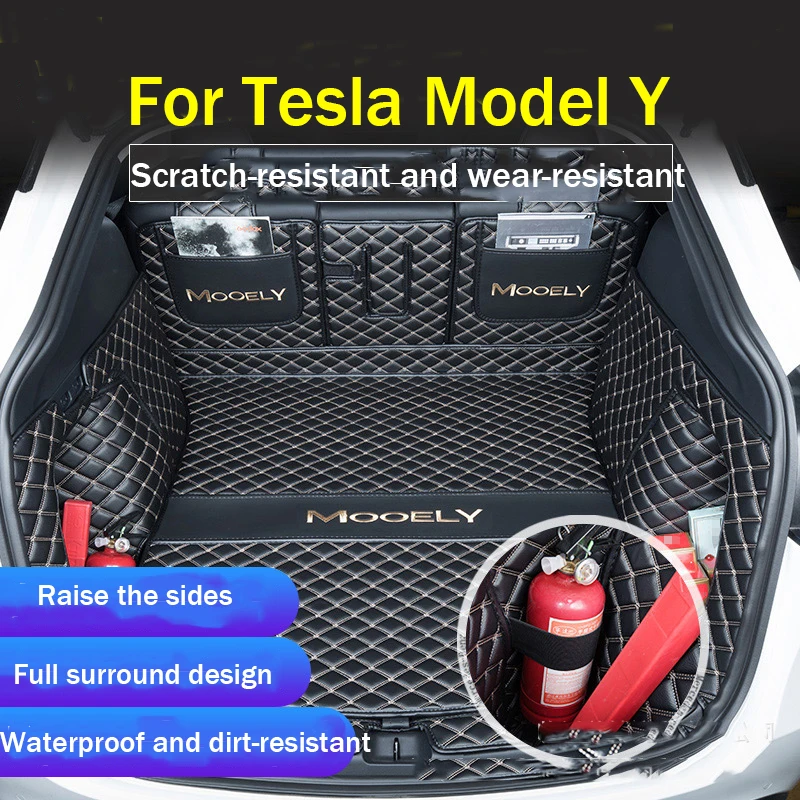 

5-местные Коврики для пола Tesla Model Y, коврики для багажника, Нескользящие кожаные коврики XPE, всесезонные коврики для переднего и заднего сиден...
