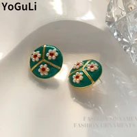 s925 needle modern jewelry vintage green coating earrings 2022 new trend flower stud earrings for women accessories
