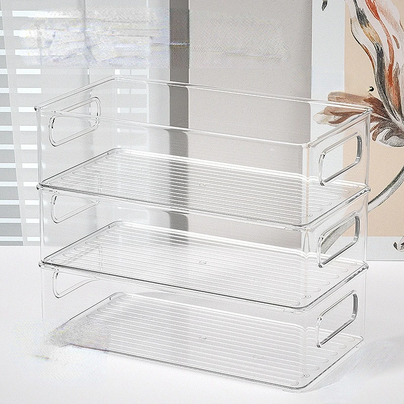 

Refrigerator Organizer Storage Boxes Bins Stackable Food Fridge Storage Box With Handle Clear Plastic Freezer Pantry Kitchen