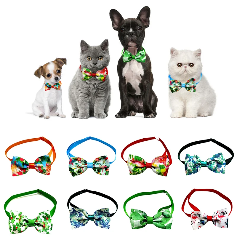 

Pet Dog Cat Bowknot Collars Summer Tropical Plant Print Hawaii Style Dog Bow Tie Fashion Cute Cat Neck Ring Grooming Accessories