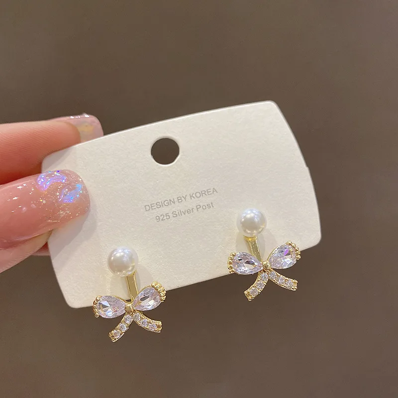 

Korean Style Bow Zircon Earrings Female Pearl Earrings 2022 New Design Sweet Ear Jewelry Wholesale