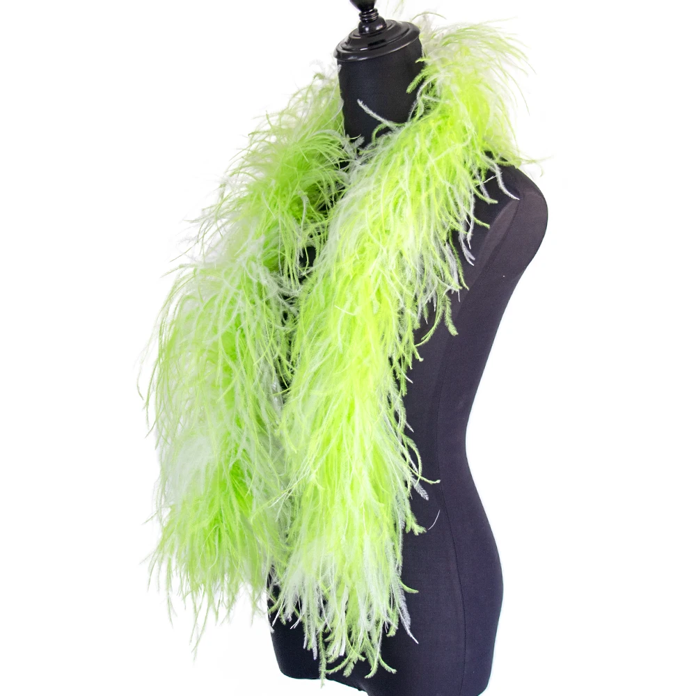 

2Meters Apple green and white Ostrich Feathers Boa 6Ply Fluffy Plumes For Wedding Party Clothes Shawl Decoration Sewing Crafts