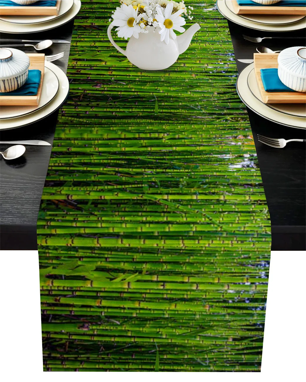 

Bamboo Green Nature Dense Table Runner Dining Tea Table Shoe Cabinet Cover Table Flag Wedding Party Decoration