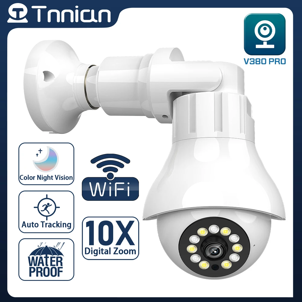 

Tnnian 4MP E27 Bulb WIFI Surveillance Camera Auto Tracking 360 Outdoor PTZ IP Camera CCTV 30M Night Vision Security Camera