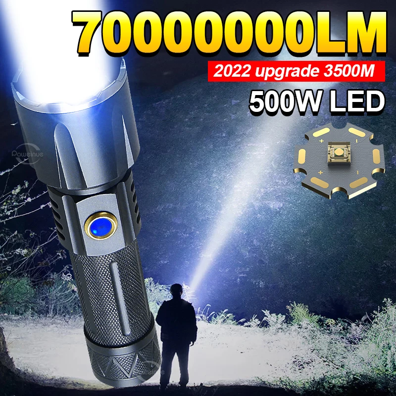 7000000LM 500 Вт светодиодный фонарик USB перезаряжаемый фонарик 3500 м мощный светодиодный фонарик зум тактический фонарь дальнобойный фонарик