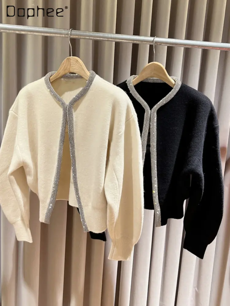 Women's All-Match Diamonds Knitted Cardigan Coat 2022 Autumn and Winter New Women's Solid Color Woolen Sweater Cardigan Feminino