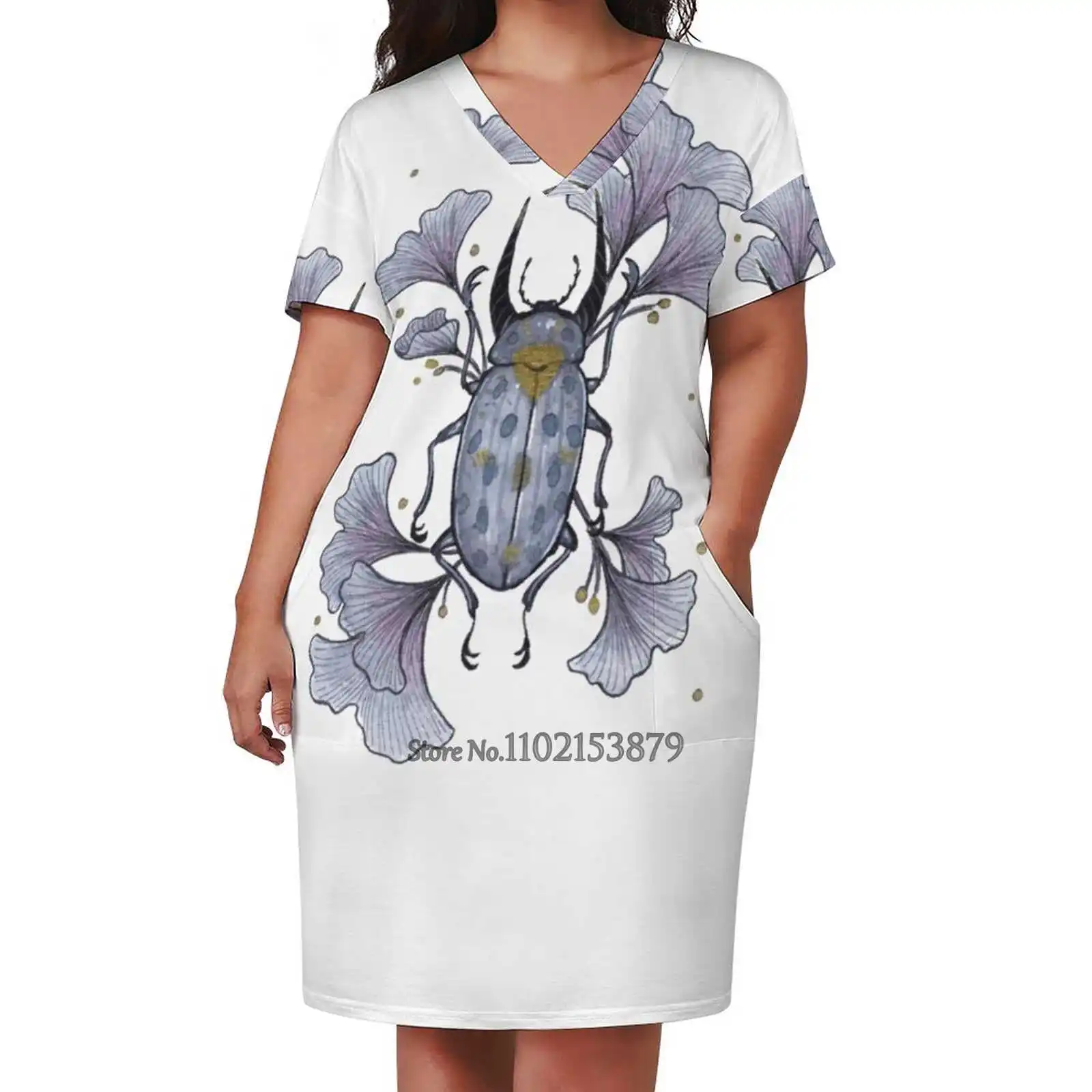 Гинкго (светлый фон) Несколько стилей Платья с квадратным вырезом Новое