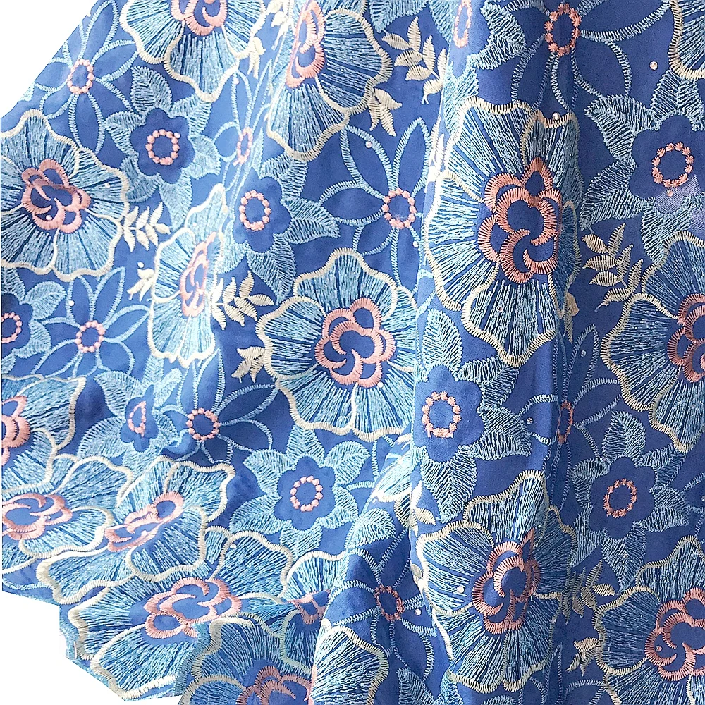 

Швейцарская вуаль, Африканское кружево 2022, хлопковая Кружевная Ткань 5 ярдов, Золотая нигерийская кружевная ткань с камнями, синее кружево с...