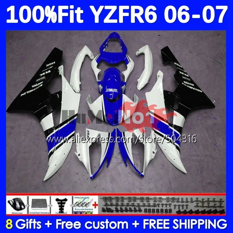 

OEM Bodys для YAMAHA YZF-R6 YZF R 6 YZF R6 600 600CC 7No.122 YZF600 YZFR6 06 07 YZF-600 2006 2007 инъекция обтекатель синий белый