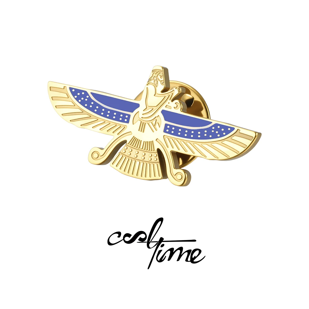 Фото Значок-брошь CoolTime Faravahar с синей эмалью, древнеперсидский амулет защиты, символ Фраваши с крыльями, для мужчин и женщин №1