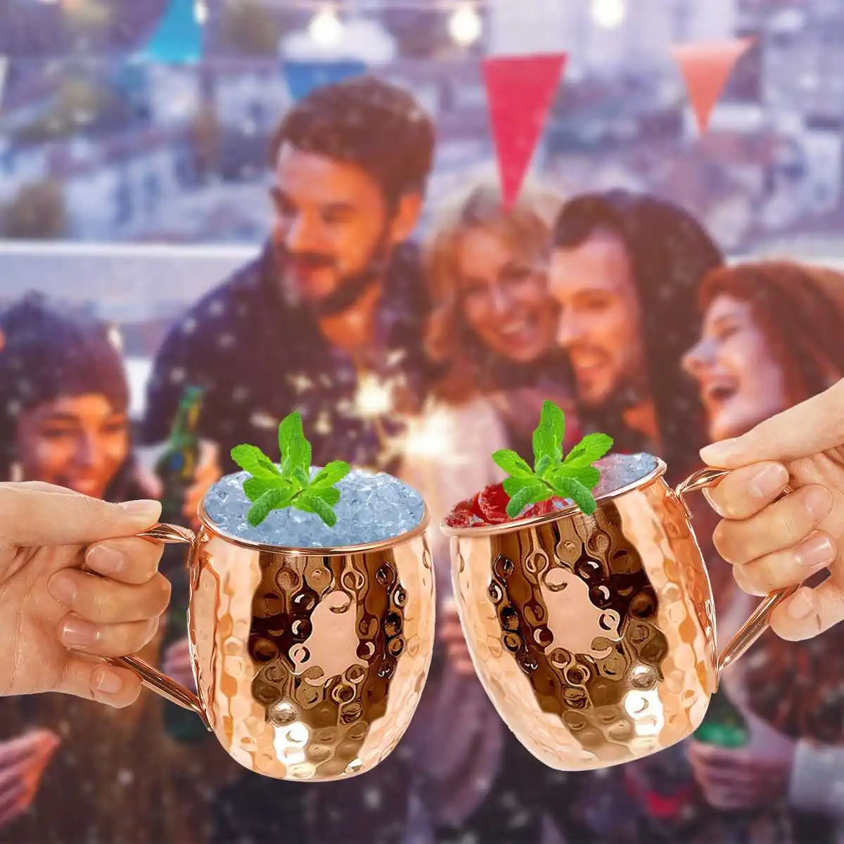 

2/4 PCS 500ml Moscow Mule Mug Stainless Steel Hammered Copper Plated Beer Cocktail Cup Coffee Cup Bar Mug Travel Mug