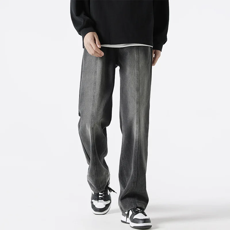 

Мужские прямые джинсы с градиентом, черные уличные длинные брюки в стиле ретро, свободные широкие брюки в американском стиле, Осень-зима 2023