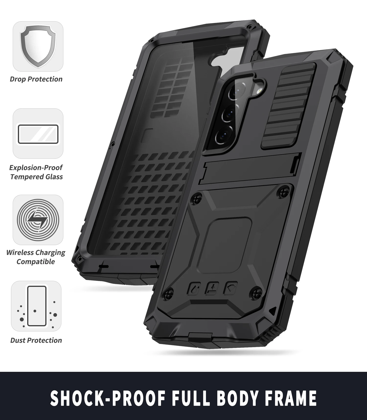 R-just Rugged Armor 360 Full Mobile Phone Cases For Samsung Galaxy S23 S22 Plus Ultra 5g Metal Aluminum Shockproof Cover Case
