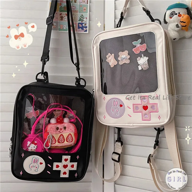 

Cute Clear Kawaii Ita Bag Backpack Pin Dispaly Transparent Rucksack Women Shoulder Bag Bunny Girls Japanese Lolita Backpack H225