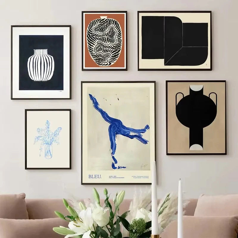 Абстрактные линии лимон цветок ваза Геометрическая настенная Картина на холсте