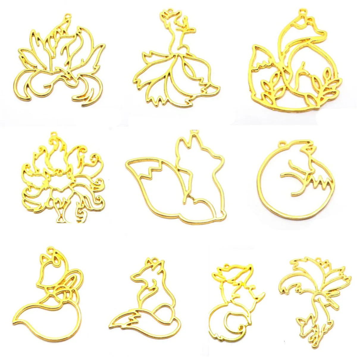 

5Pcs Random Style Fox Collection Metal Frame Pendant Open Bezel Setting For UV Resin Jewelry