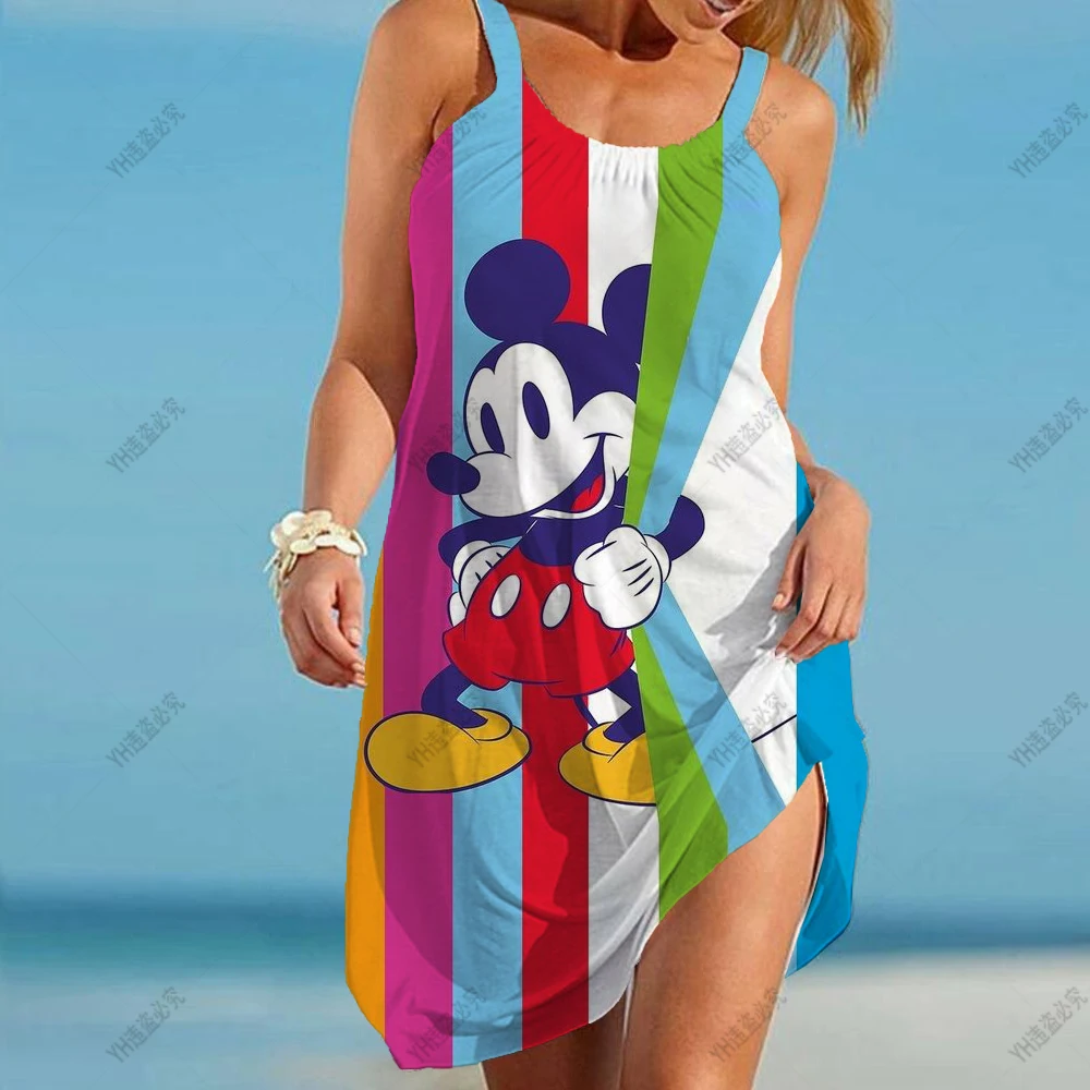 

Новые платья для женщин из Европы и Америки, новое женское платье на бретельках с героями мультфильмов, Микки Маус, Минни, повседневное пляжное платье, сарафан
