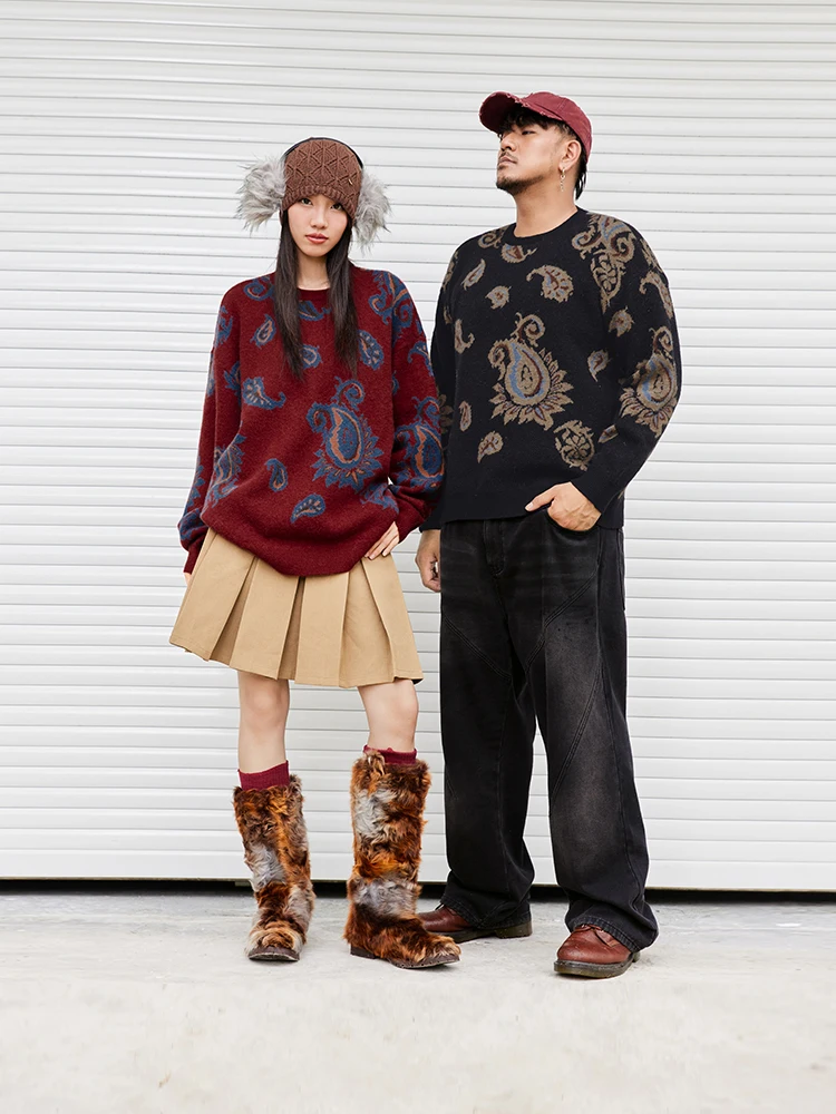 Nmax Plus size Trendy Brand Men's Clothing 24 Autumn and Winter New Retro Paisley Knit plus Size Couple Sweater