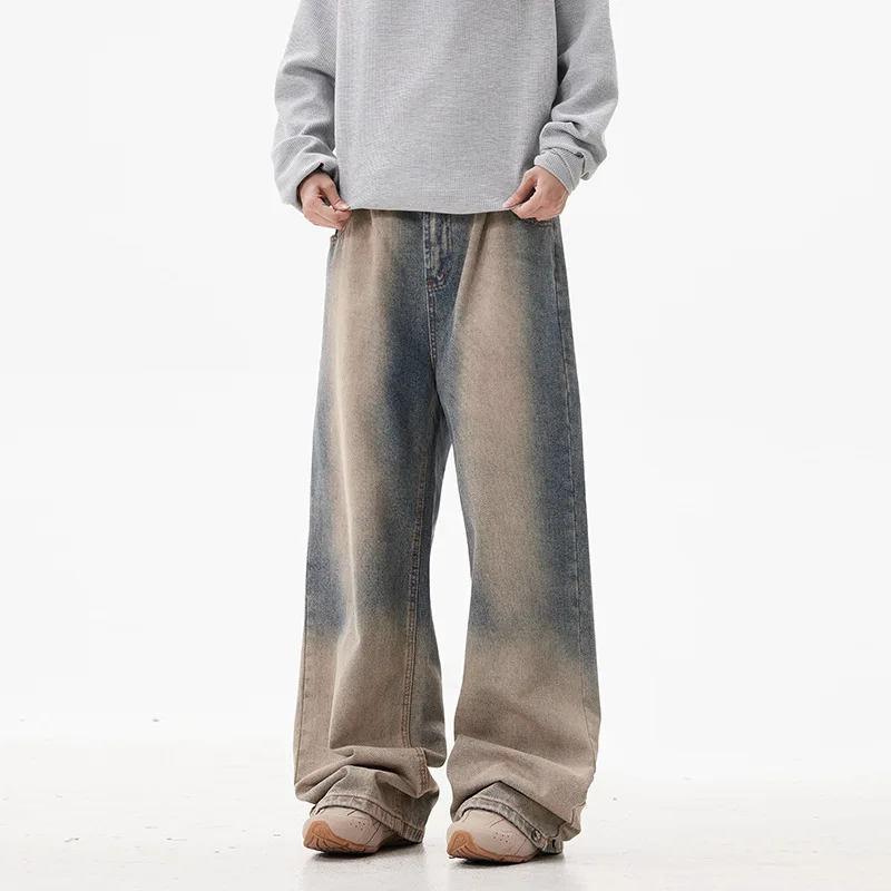 Джинсы мужские/женские градиентные прямые широкие брюки с карманами в