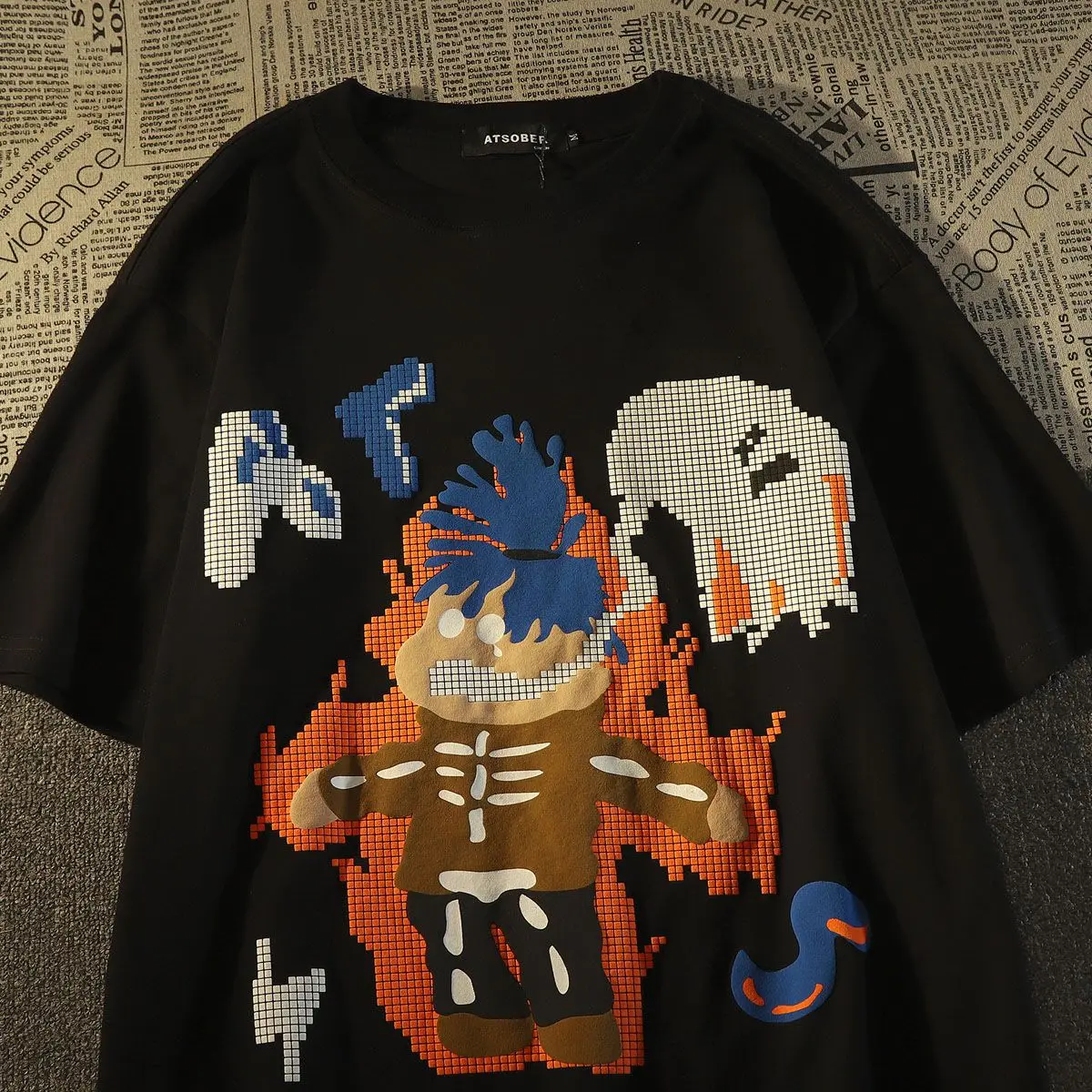 

Hip hop cartoon cotton short sleeved t-shirt men summer loose European and American tide brand oversize half sleeved y2k top