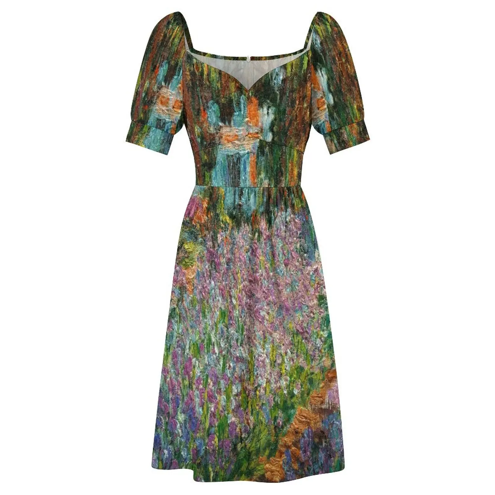 Irises In Monet's Garden At Giverny by Claude Monet Платье с короткими рукавами для женщин женское