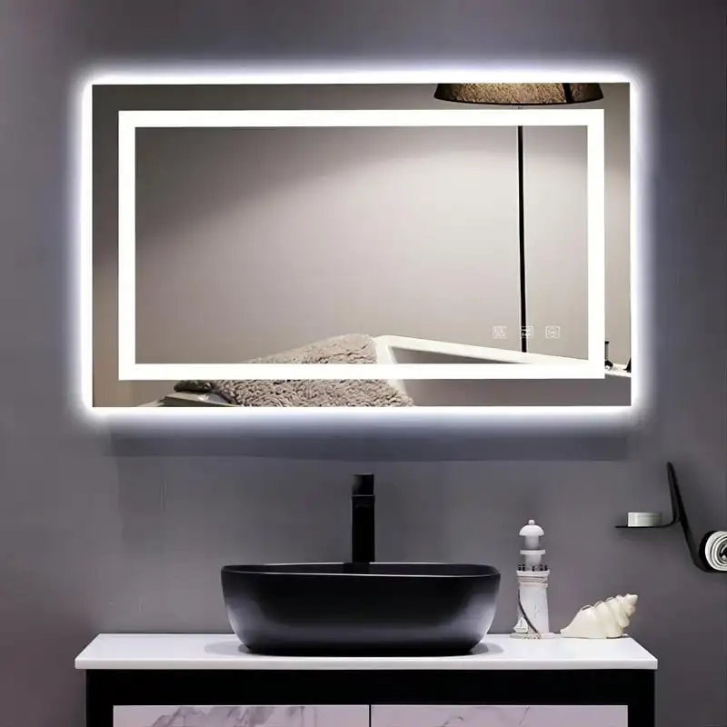 

Зеркальное настенное зеркало для ванной комнаты с регулируемой яркостью, зеркало для макияжа с сенсорной кнопкой и функцией защиты от запотевания, Горизонтальное/Вертикальное