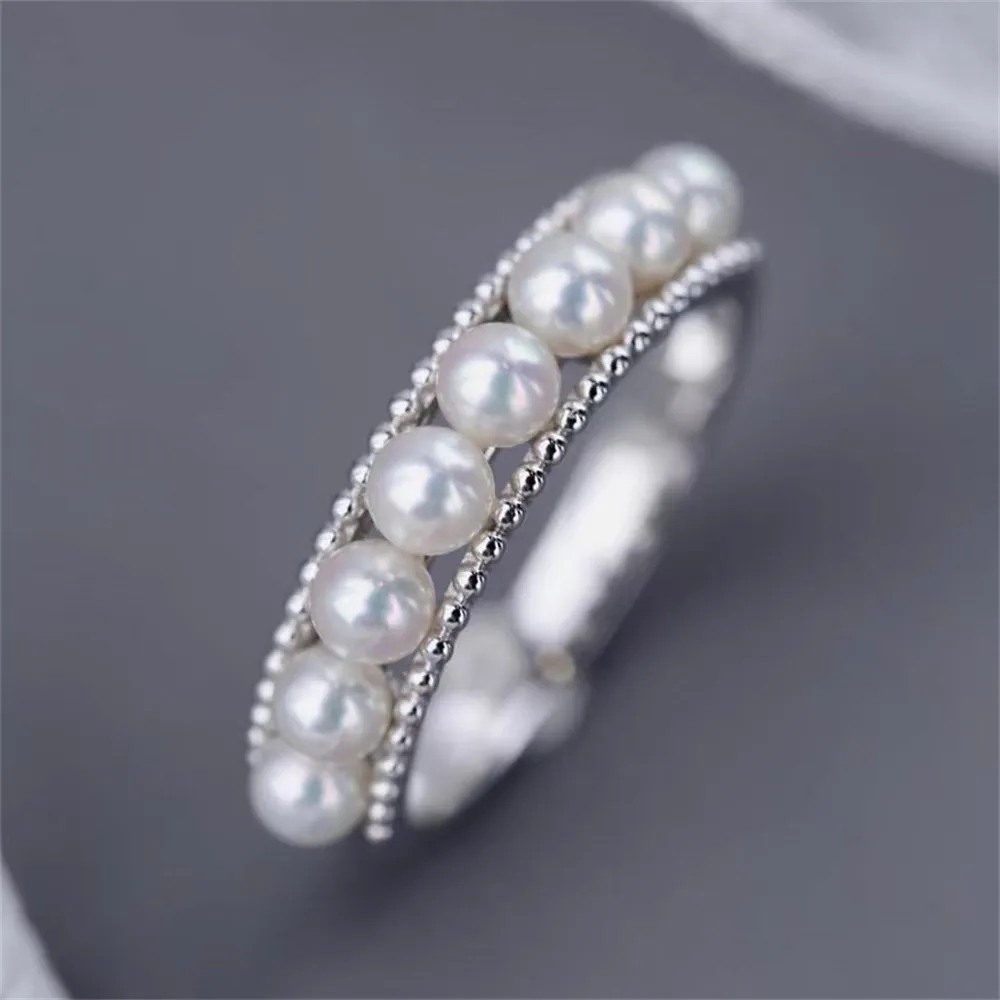 

S925 sterling silver wrapped real gold half hole bead holder ring handmade diy sticky crystal pearl inlay empty holder open ring