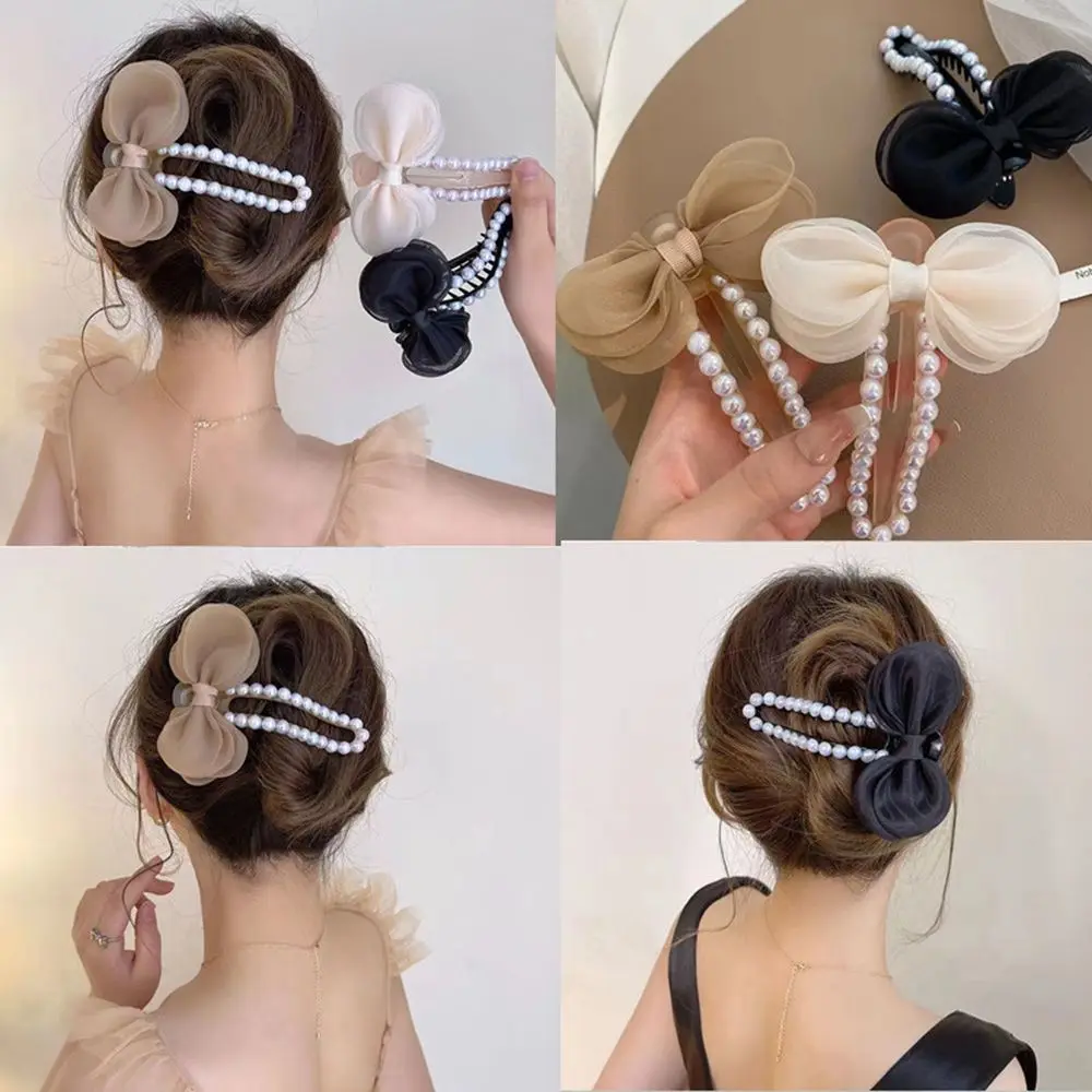 

Beauty Tool Headdress Styling Tools Women Gift Mesh Pearl Hairpin Hair Duckbill Bow-knot Clip Shark Clip